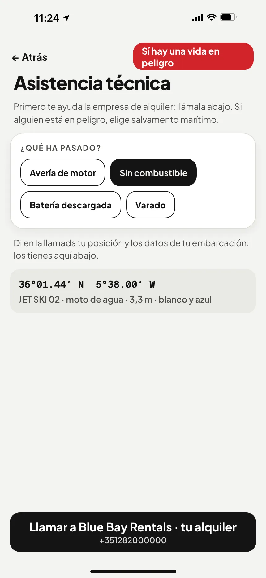 App VesselSOS, no es una emergencia: asistencia técnica con un botón que llama al servicio de asistencia