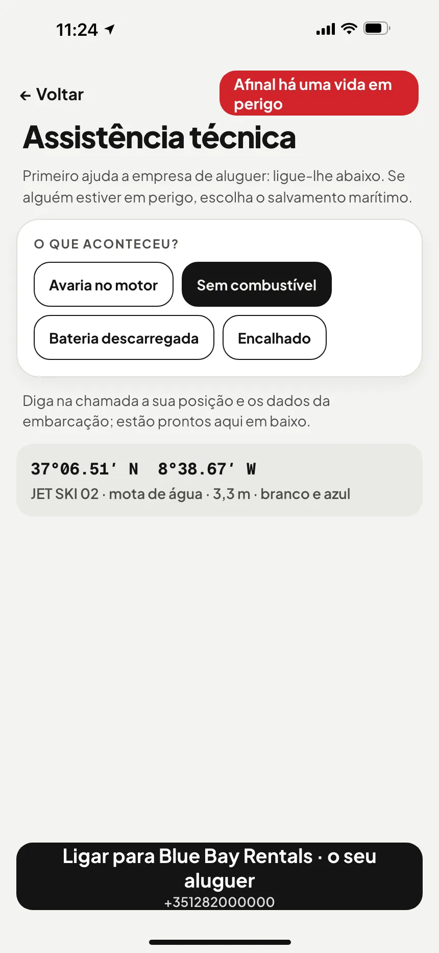 App VesselSOS, não é emergência: assistência técnica com um botão que liga ao serviço de assistência