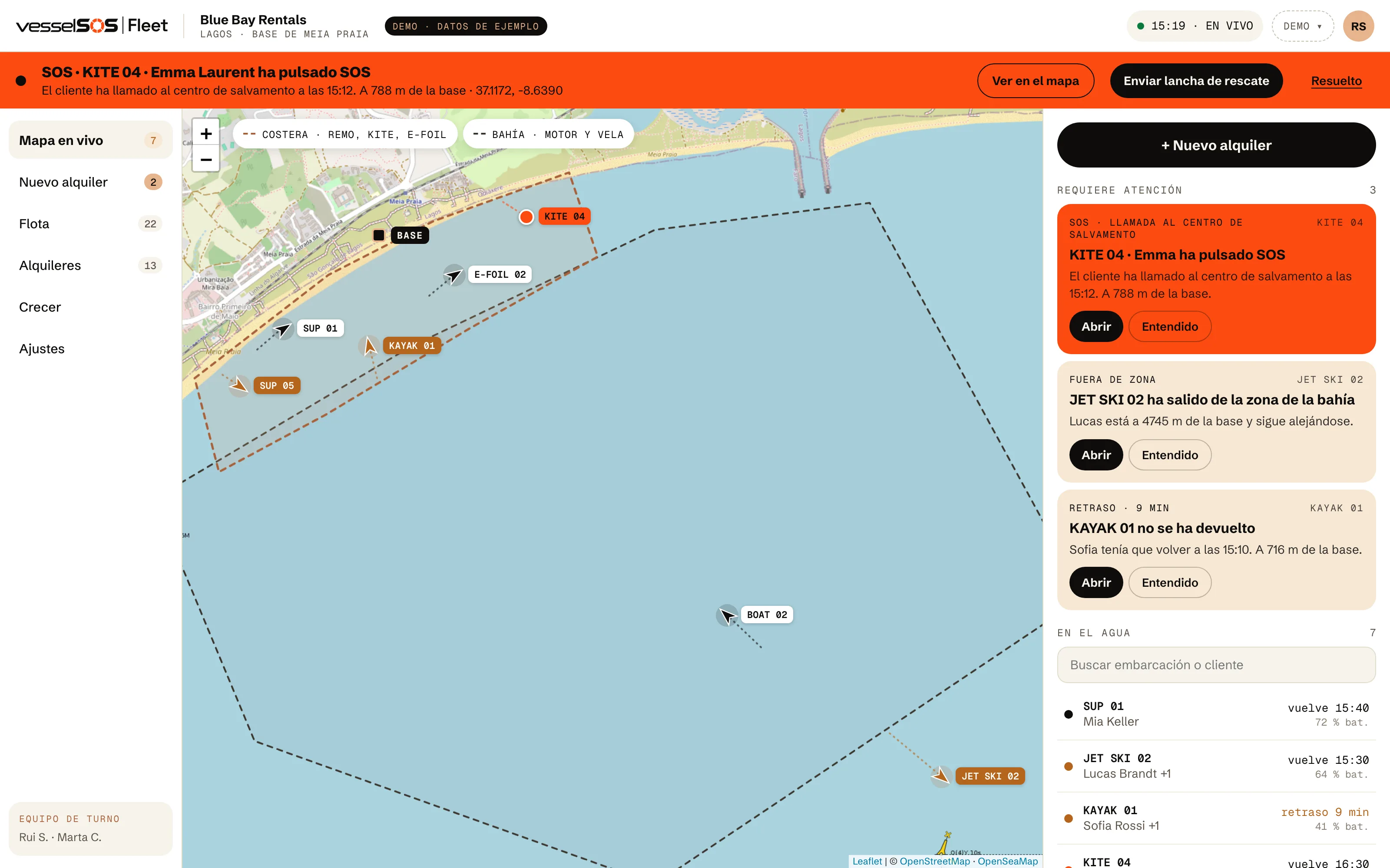 Panel Fleet: mapa en vivo con cada alquiler y los avisos que requieren atención